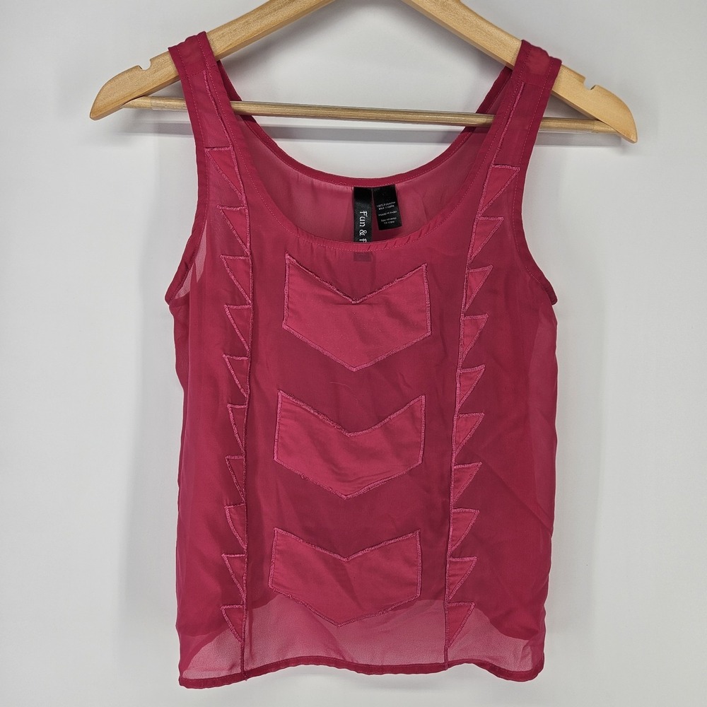 Fun & Flirt Tank Top XS Pink Chevron Sheer Chiffon Boho Sleeveless Festival‎
